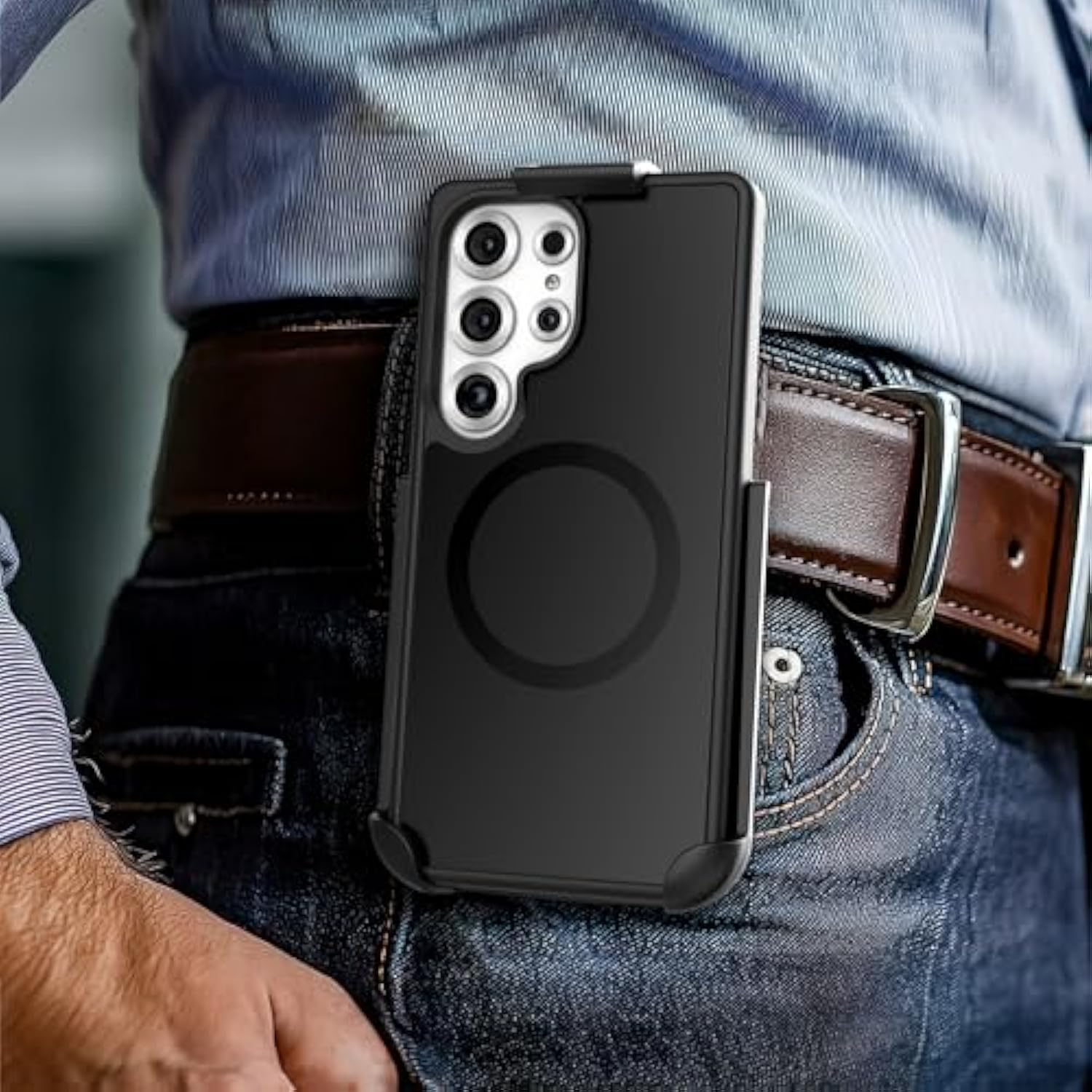 Belt Holster Case For Samsung Galaxy S25 Ultra, (Slim Fit) Case With Rotating Phone Holder Clip (Magnetic, Compatible With Magsafe) Matte Black