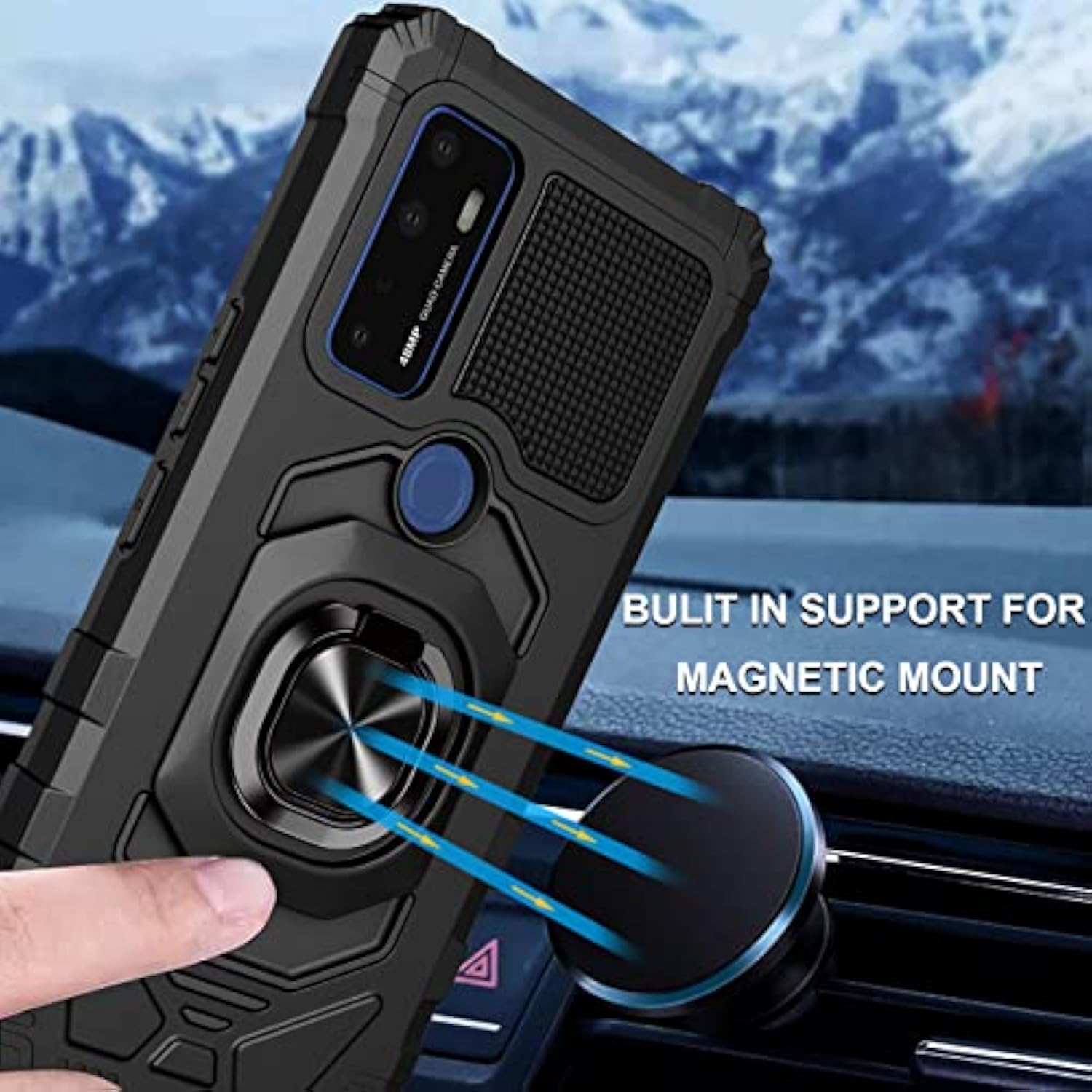 For At&T Radiant Max 5G 6.8"/Cricket Dream 5G /At&T Fusion 5G/Cricket Innovate 5G Phone Case With Screen Protector, Ring Magnetic Car Mount Kickstand, Rugged Protective Cover For Dream-Black