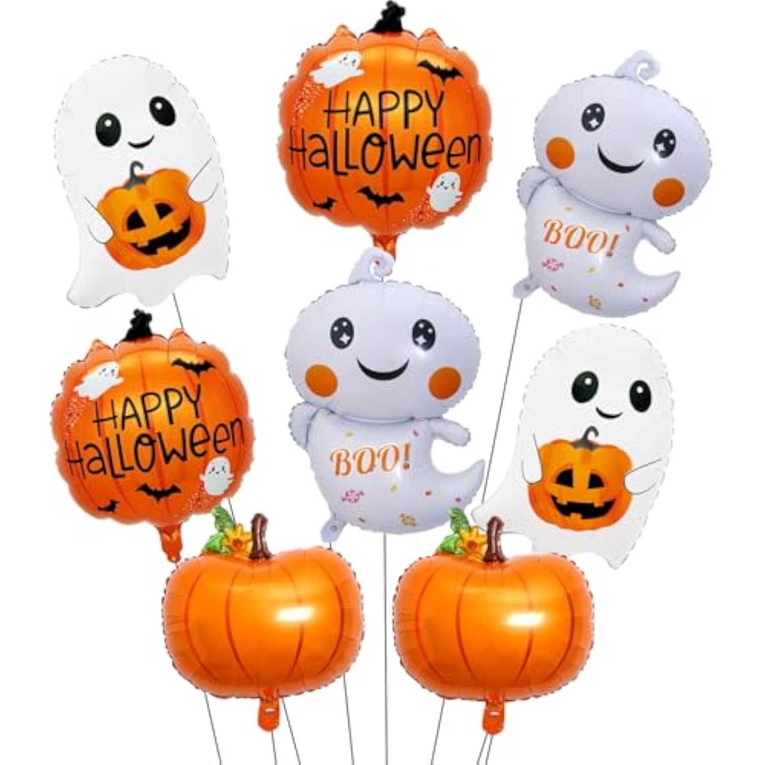 Halloween Ghost & Pumpkin Foil Balloon Set - Party Decorations, Photo Props