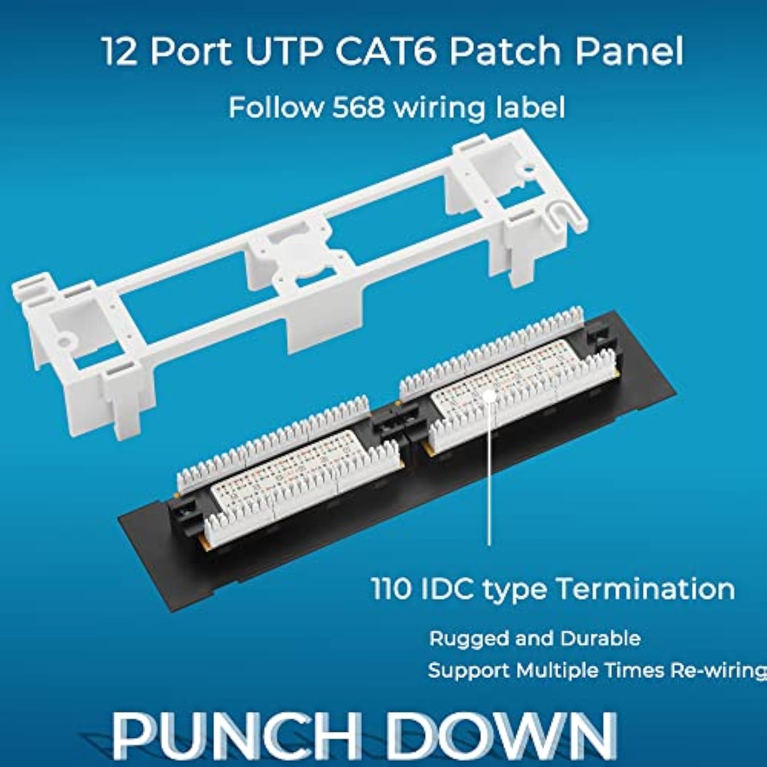 Patch Panel 12 Port Cat6 10G Support, Network Patch Panel Utp 10-Inch, Wallmou
