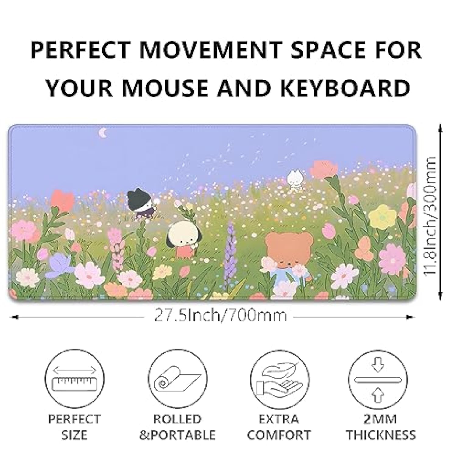 Flower Desktop Mouse Pad, Cartoon Kawaii Nature Desk Mat For Desktop, Keyboard And Gaming Mouse Pad (27.5X11.8 In)