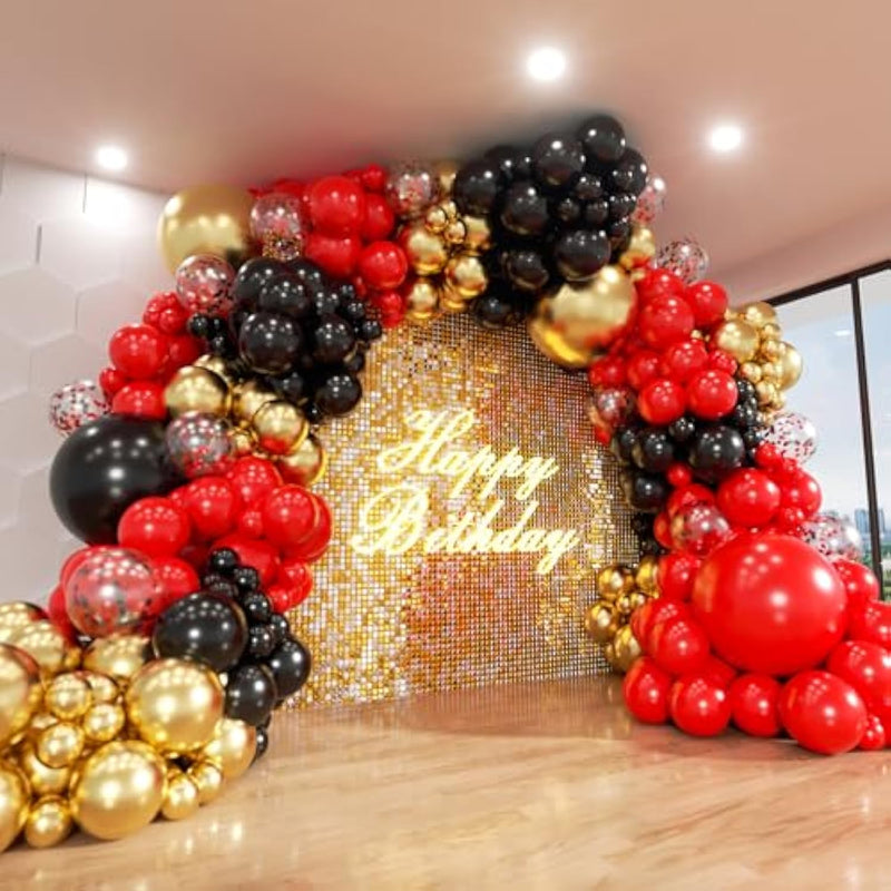 Red And Black Gold Balloons Arch Kit, 140Pcs Different Sizes Inch Red Black Gold Balloon And Confetti Party Balloon Garland Kit For Birthday, Wedding, Graduation, Anniversary, Prom Decorations
