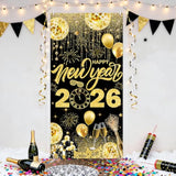2026 Happy New Year Black & Gold Banner 35.4x70.8 Inch Party Backdrop