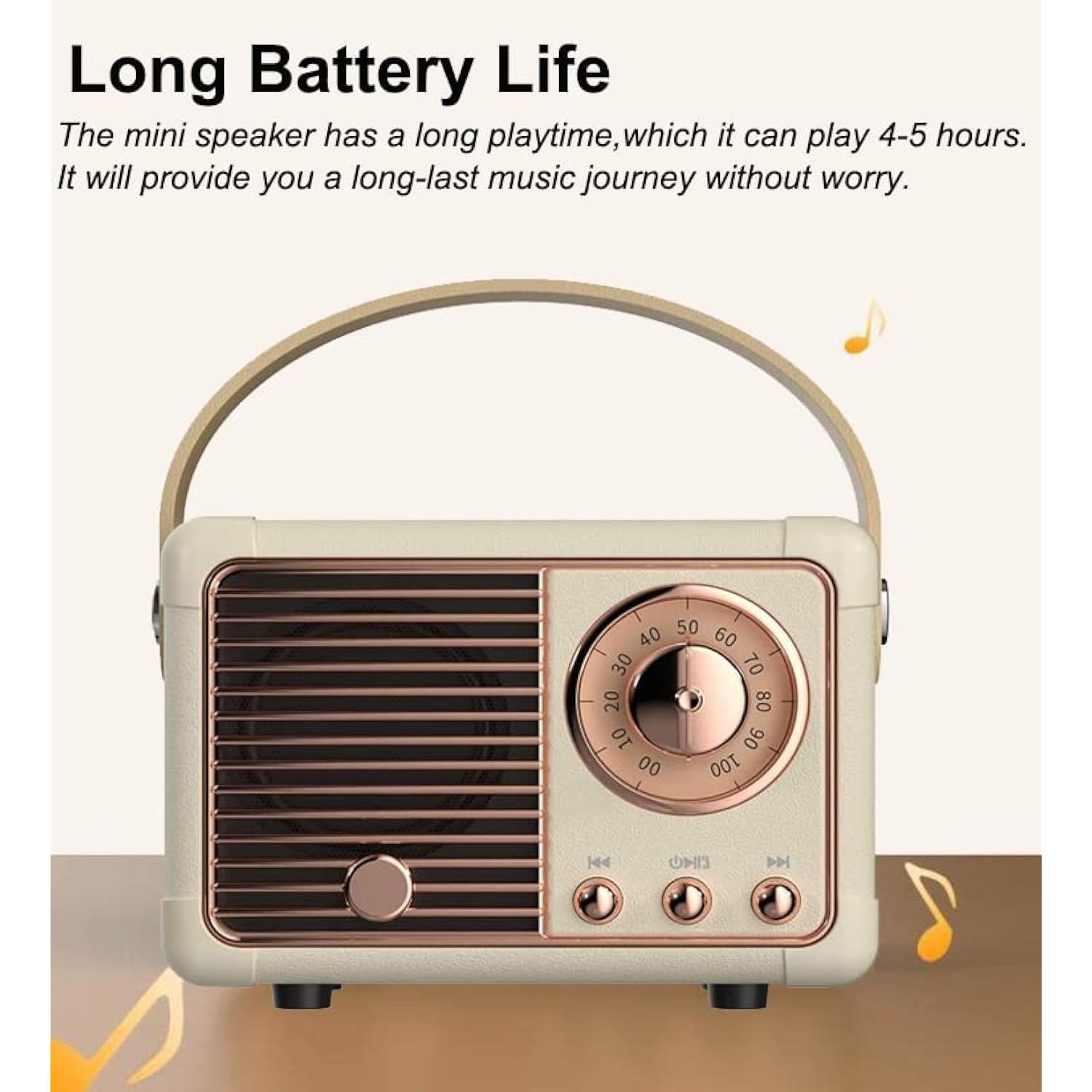 Retro Bluetooth Speaker Wireless Mini Speaker,Bluetooth Speaker With Crystal Clear Stereo Sound Rich Bass,Portable Bluetooth Speaker For Iphone,Android Devices And Tablet (Beige)