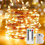 2 Pack 65.6 Ft. Battery Operated Outdoor String Lights With Remote & Timer, Led Warm White Fairy Lights, Waterproof Twin