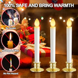 Christmas Window Candles Lights: 10 Pack Flameless Candles Battery Operated Candles With Remote Control Timer Christmas Decorations Taper Led Candle Gold Holders For Window Decor Party Table Top