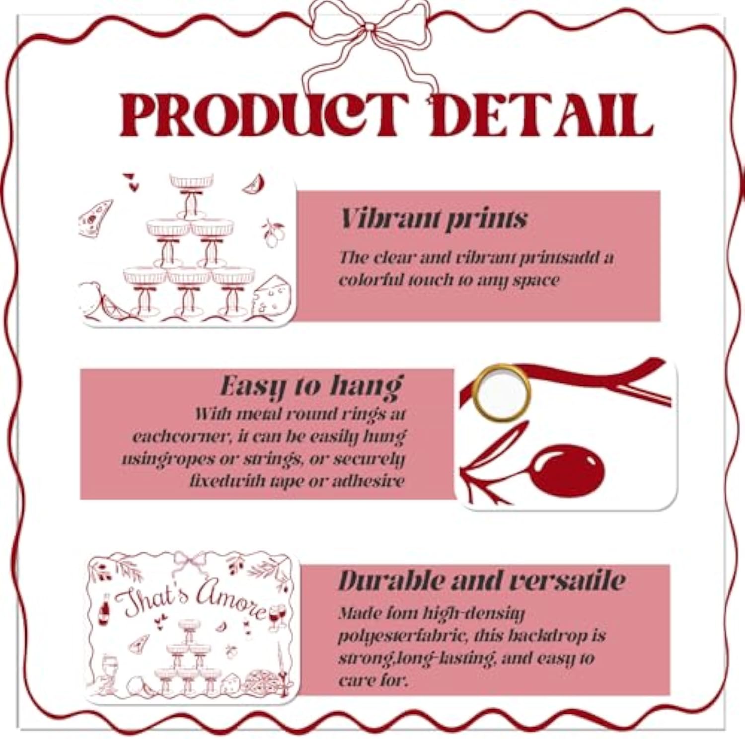 That'S Amore Backdrop - Italian Wedding Engagement Party Decorations, Hand Drawn Italian Pizza Bridal Shower Fabric Banner Decor, 7*5Ft