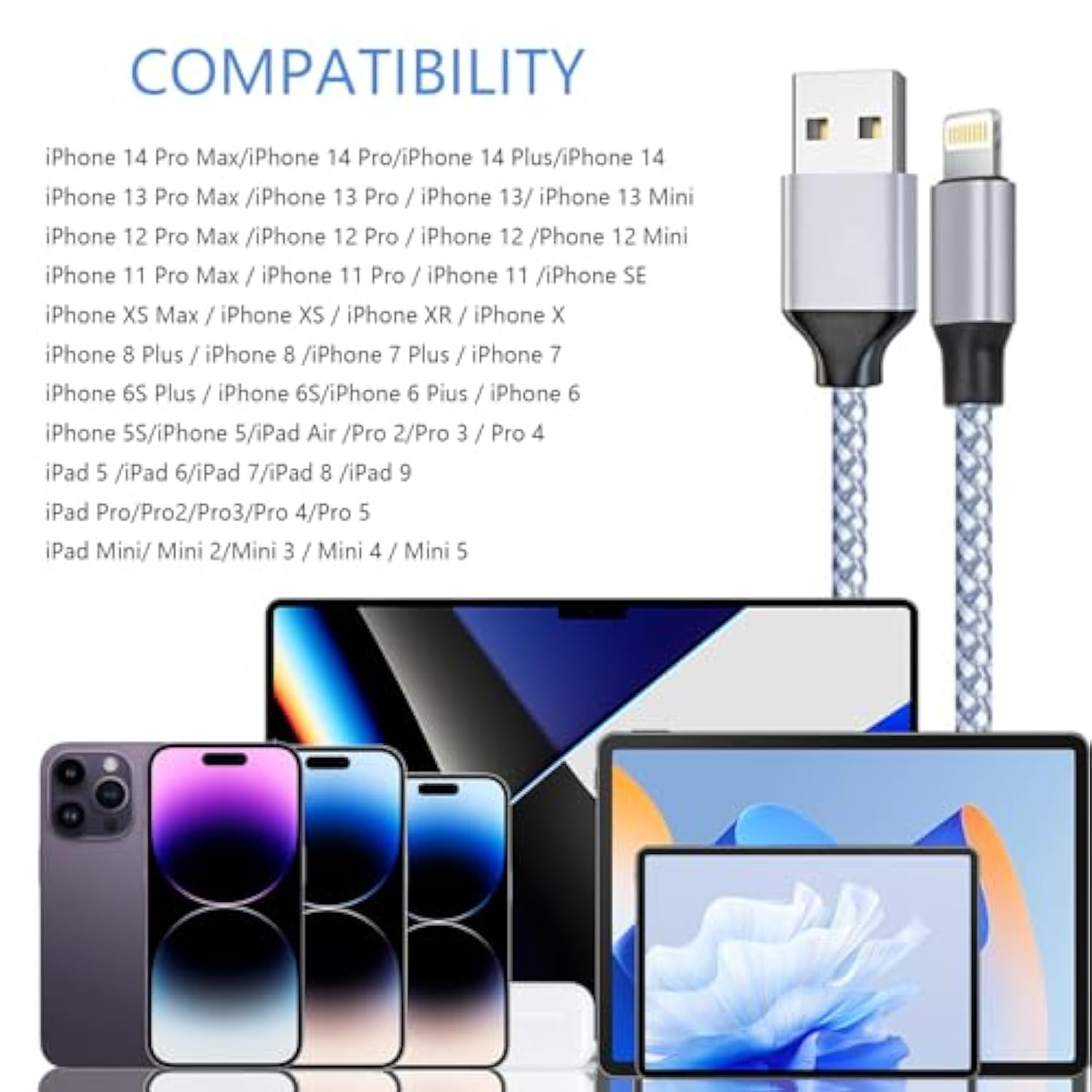 Iphone Charger 3Pack 6Ft Mfi Certified Best New Nylon Braided Lightning Cable Cell Phone Fast Charger Cord Compatible With Iphone14/13/12/11Pro Max/Xs/Xr/X/8/7/6/5/Se/Ipad More