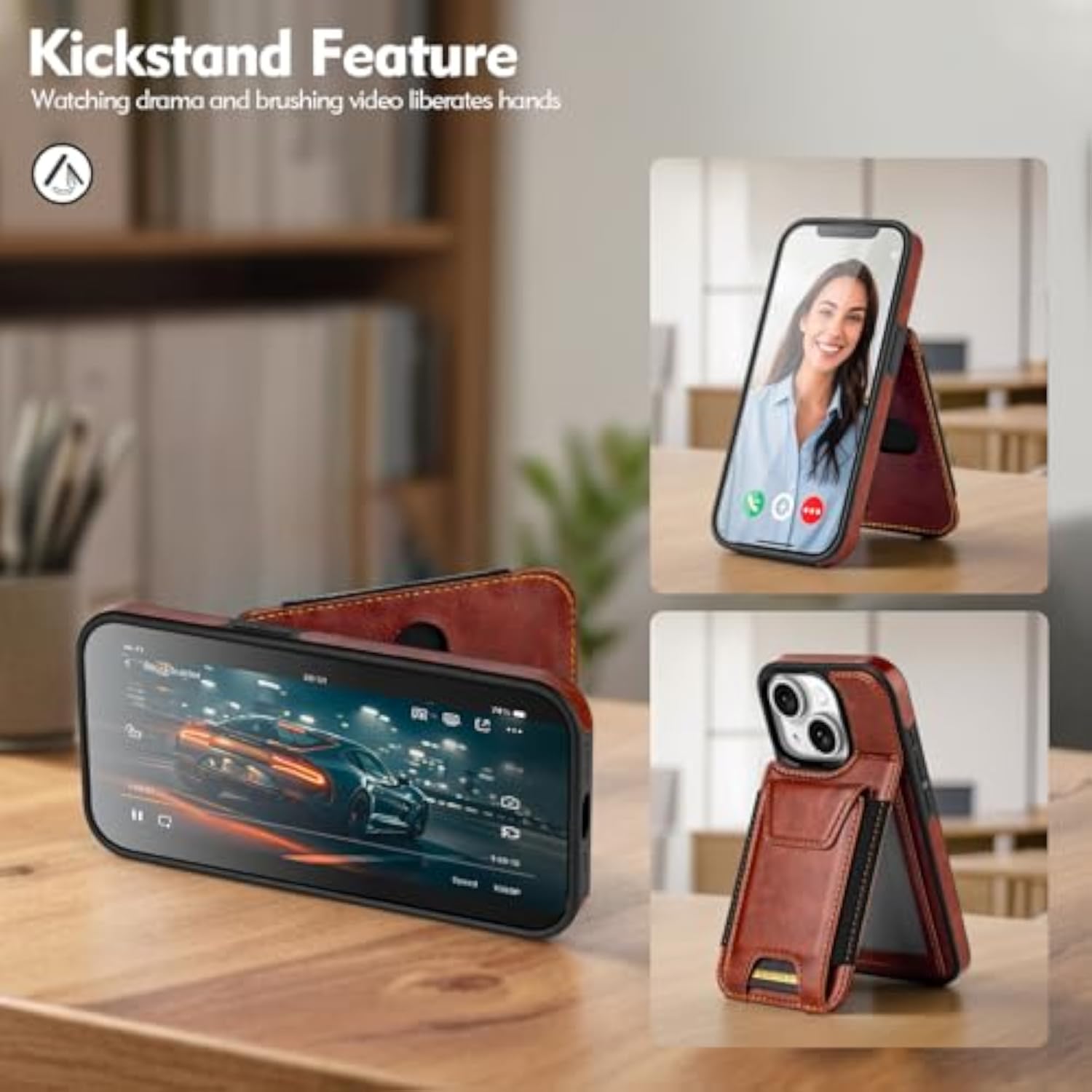 Brown iPhone 13 Case with Wallet and Card Holder