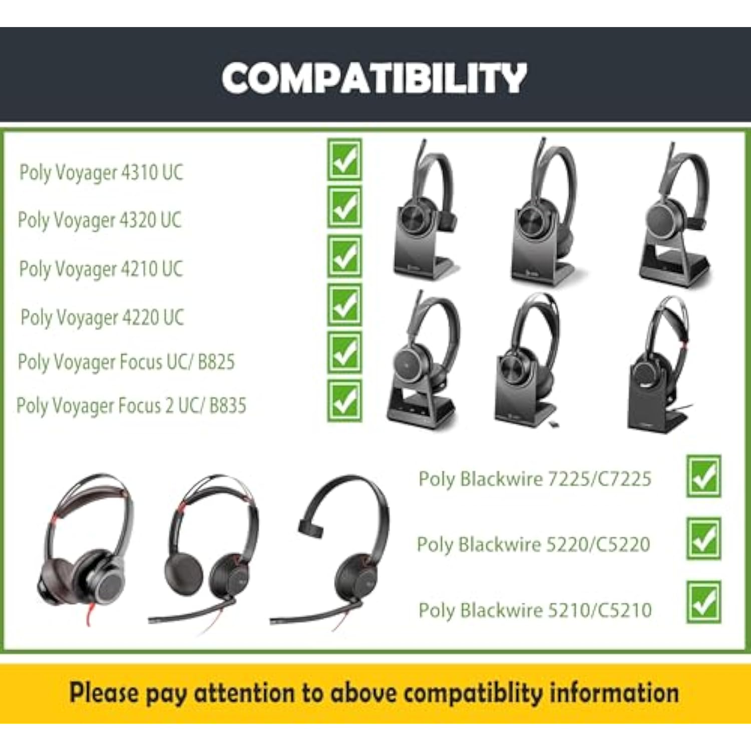 B825 Earpads Replacement Cushions Compatible With Poly Voyager 4310 Uc/4320 Uc/Voyager Focus Uc B825/Voyager Focus 2 Uc B835/Plantronics Poly Blackwire 5220/5210/5200/7225 Headsets
