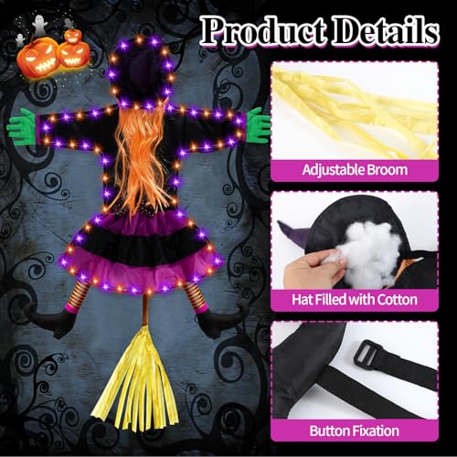 Halloween Decorations Outdoor, Solar Witch, Orange Purple