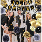 New Year 2025 Party Supplies 86pcs Black Gold Balloon Garland Kit