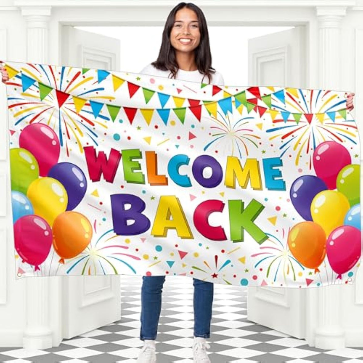 Welcome Back Banner - 5X3 Ft - Welcome Home Decorations - Homecoming, Reunion, Baby Shower - White 100Den Polyester
