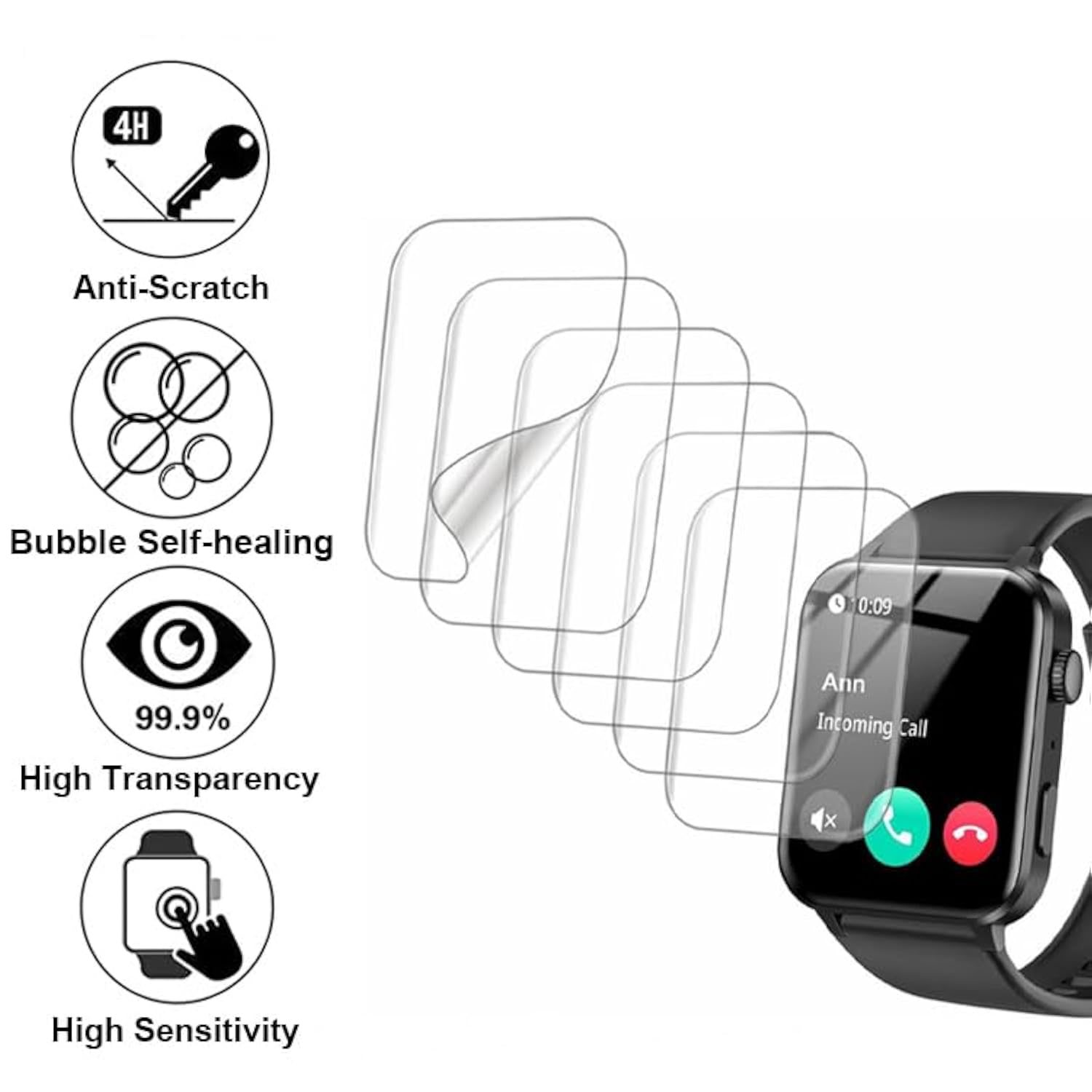 Compatible With Iowodo R30 Pro And Blackview R50Pro 1.85”, Soft Smart Watch Screen Protector, Tpu, 6-Pack, Full Coverage, Bubble Self-Healing