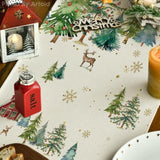 Xmas Trees Silhouette Christmas Table Runner, Seasonal Winter Kitchen Dining Table Decoration For Home Party Decor 13X72 Inch
