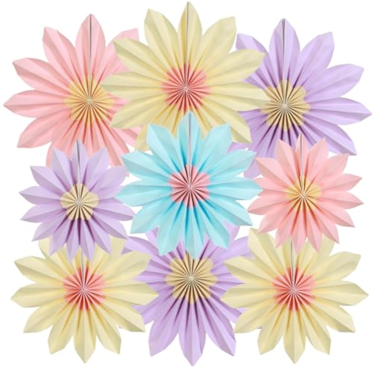 Sunflower Party Decorations Pastel Paper Fans Party Decor Summer Beige Spring Decoration, Blue Pink Hanging Purple Flower Garland Sunflower Wall Decorations For Tea,Garden,Fairy Party.