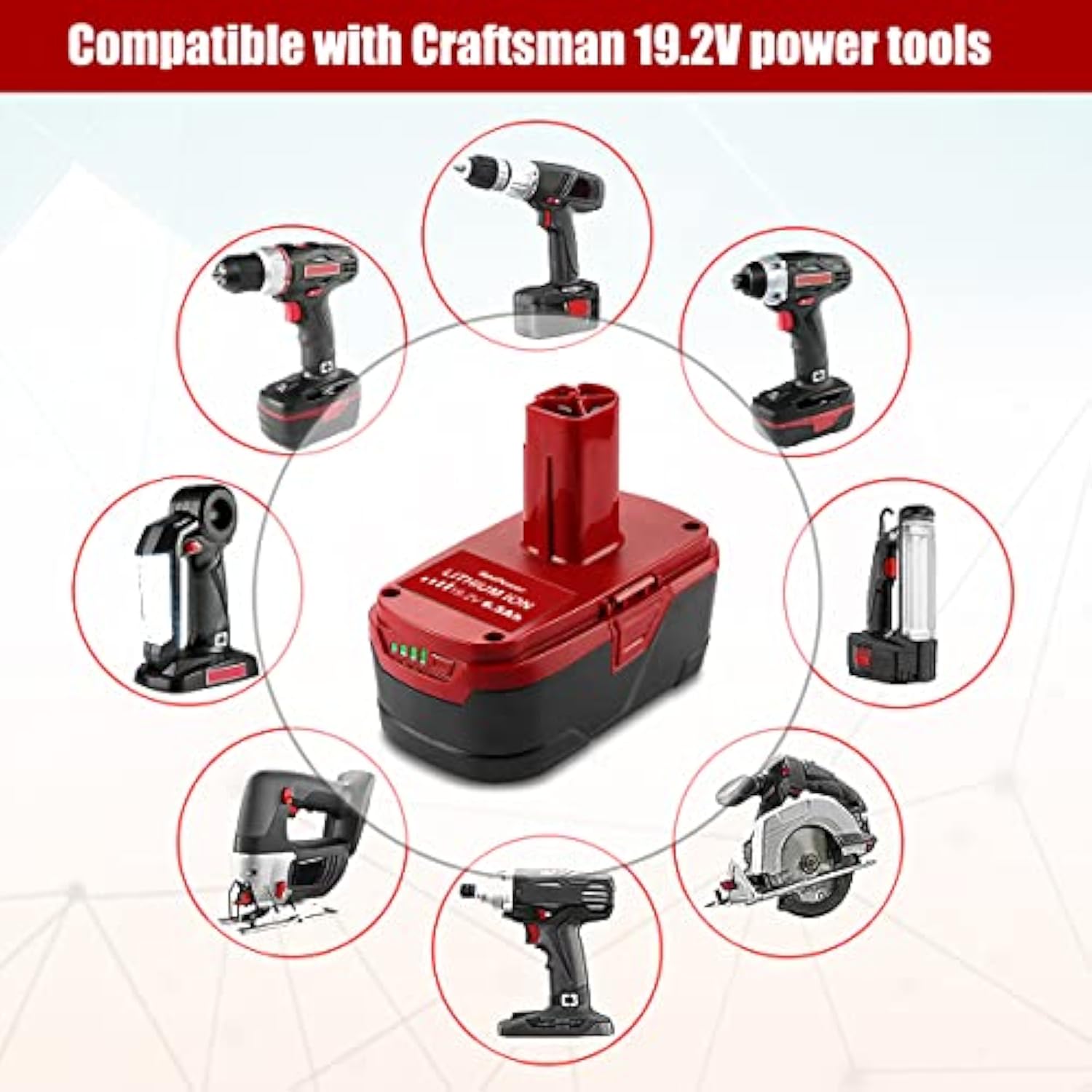 C3 19.2V 6.5Ah High-Capacity Lithium-Ion Battery for Craftsman 19.2V Tools