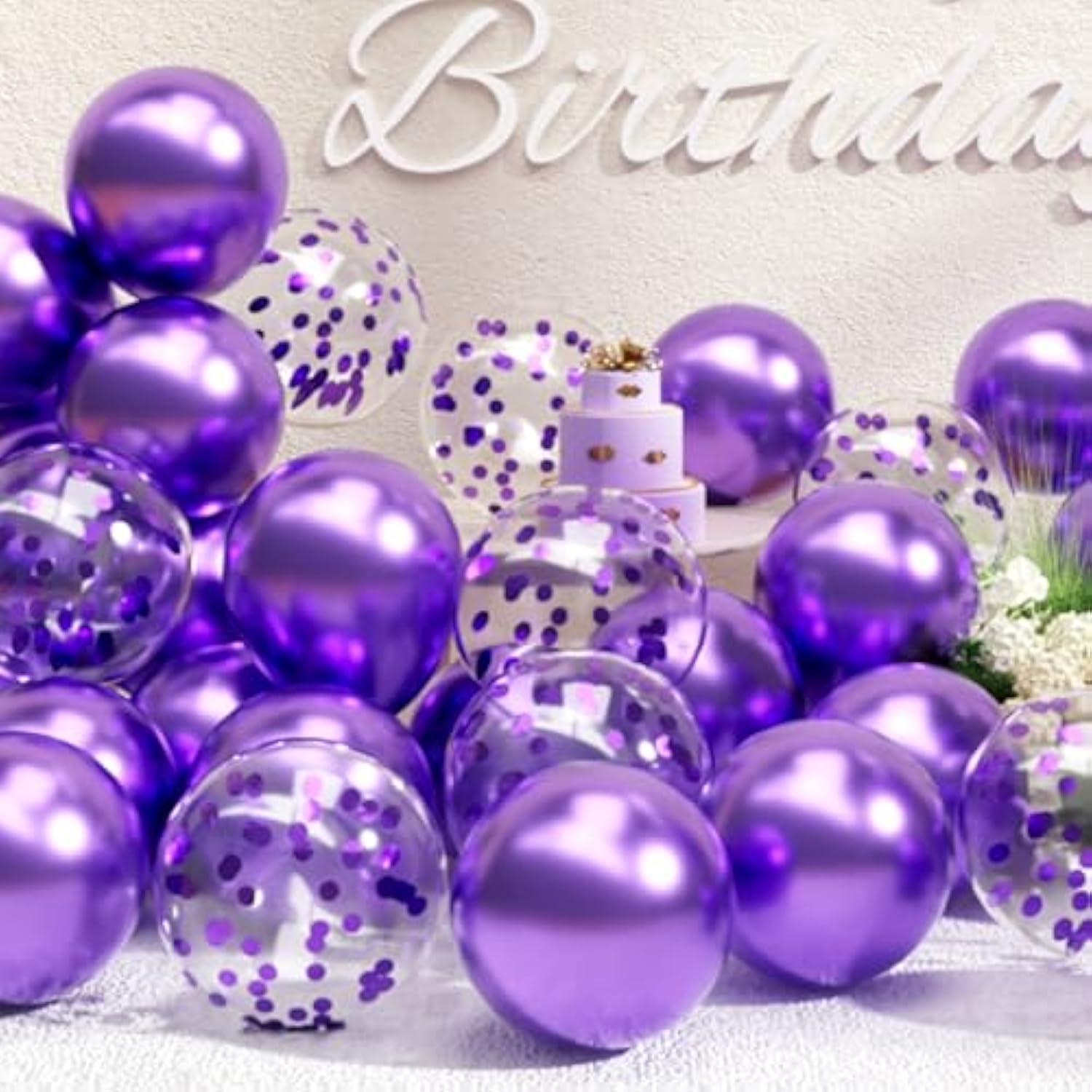 47 Pack Purple Metallic and Confetti Latex Balloons Birthday Graduation Party Decor