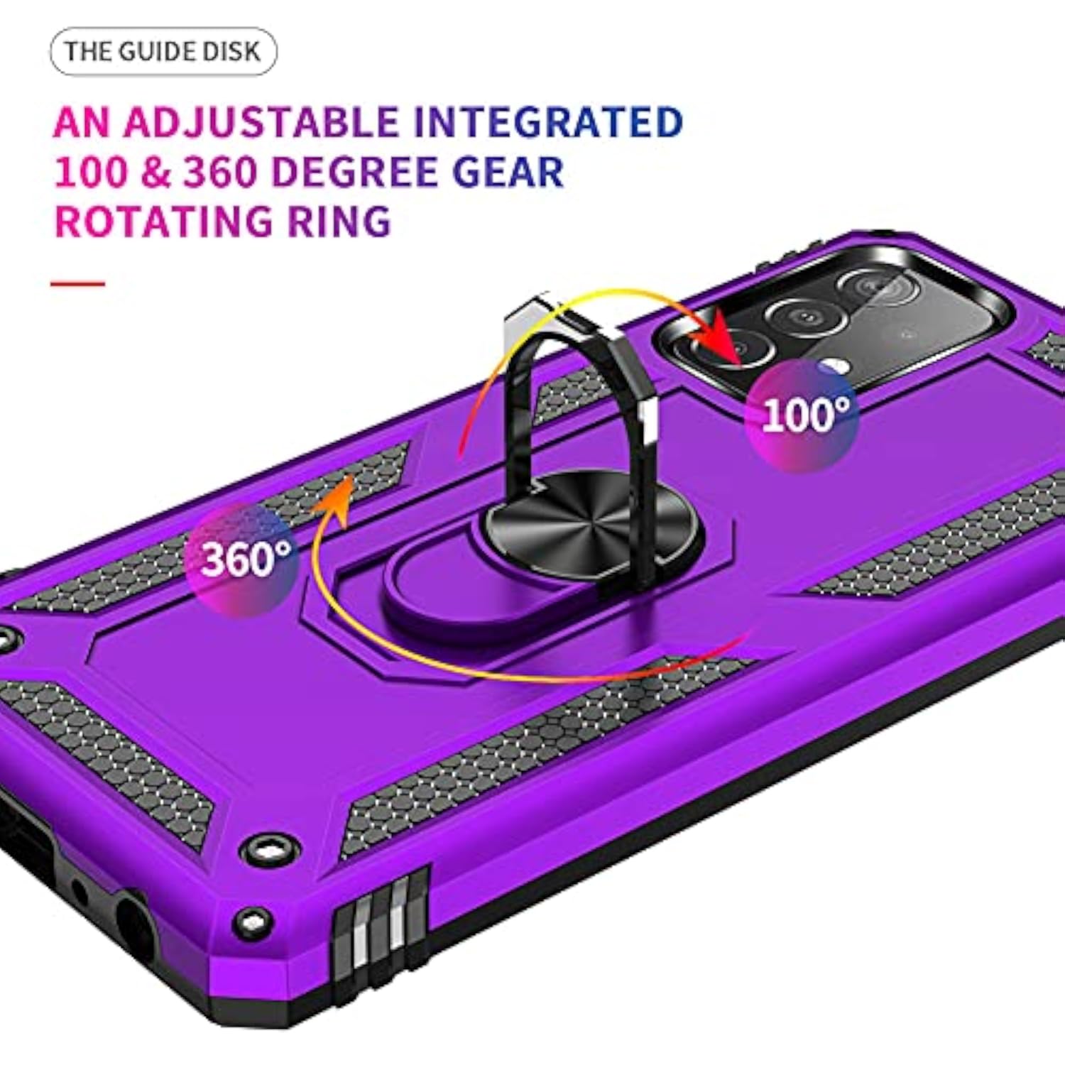 Samsung A52 Case with HD Screen Protector, Military-Grade Ring Holder Kickstand Car Mount, Shockproof Cover for Samsung Galaxy A52, Purple