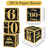 3 Pc Black/Gold 60th Birthday Balloon Boxes: Party Decorations for Men & Women