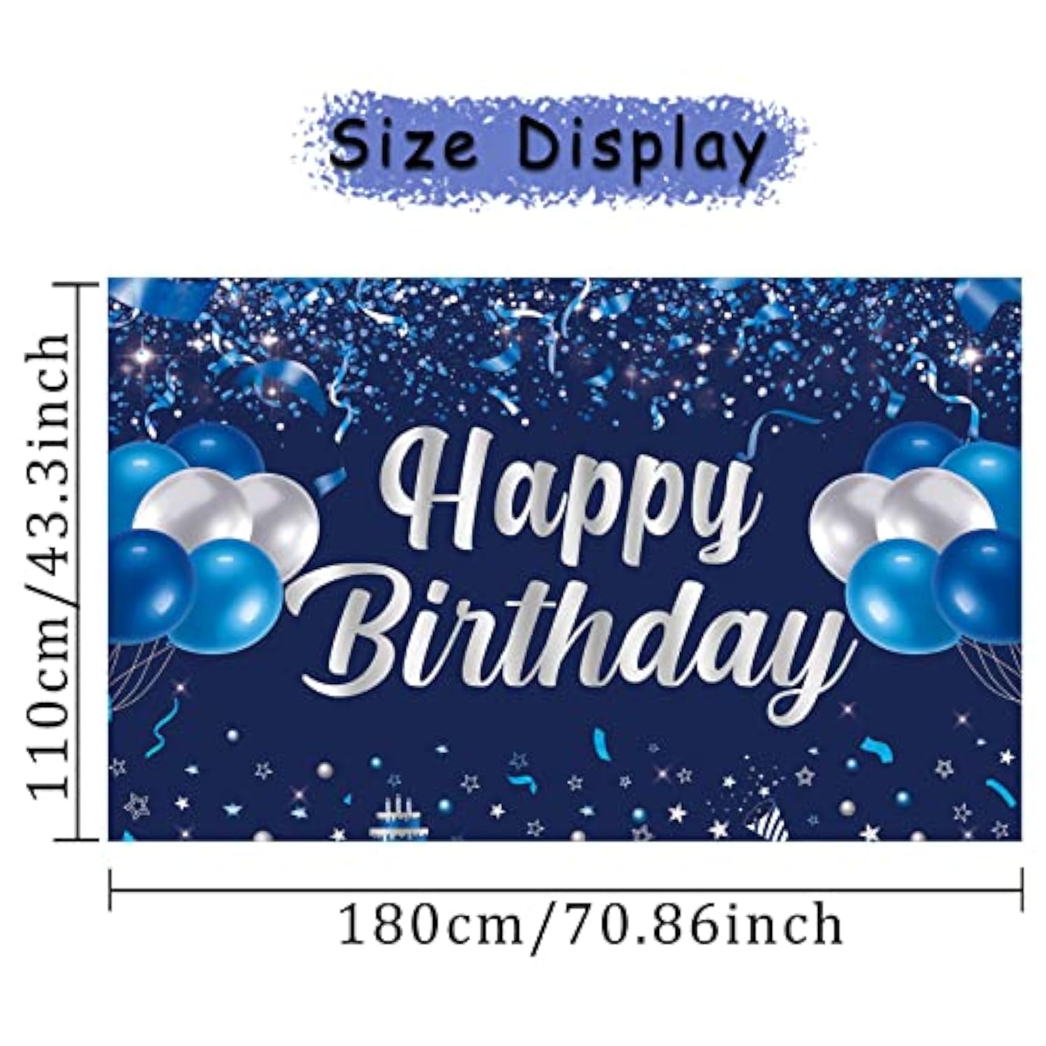 Happy Birthday Banner, Blue & Silver Birthday Party Decorations, Party Supplies For Men, Women & Kids, Photo Background Banner Decor For Indoor & Outdoor