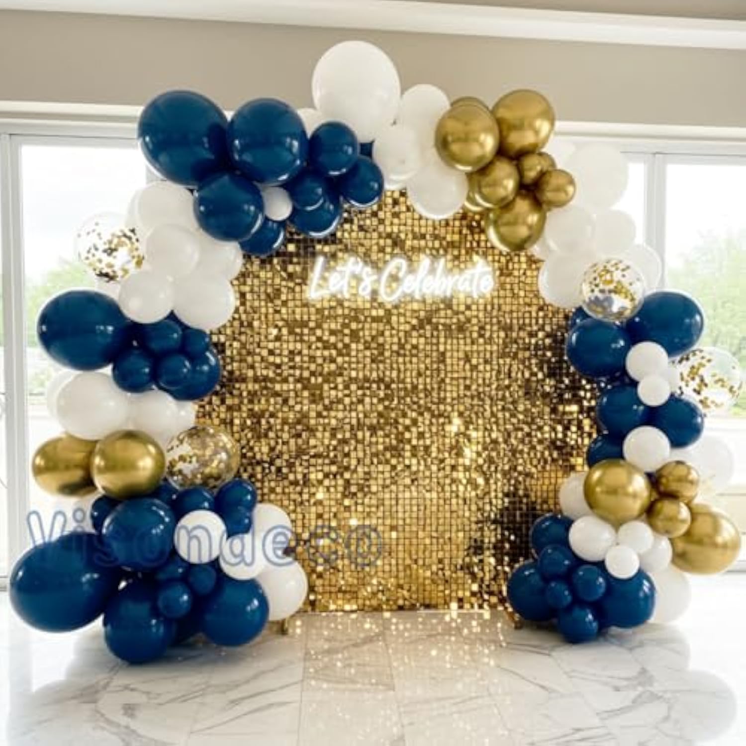 102-Pc Navy Blue Balloon Garland Kit with White, Gold & Star Foils