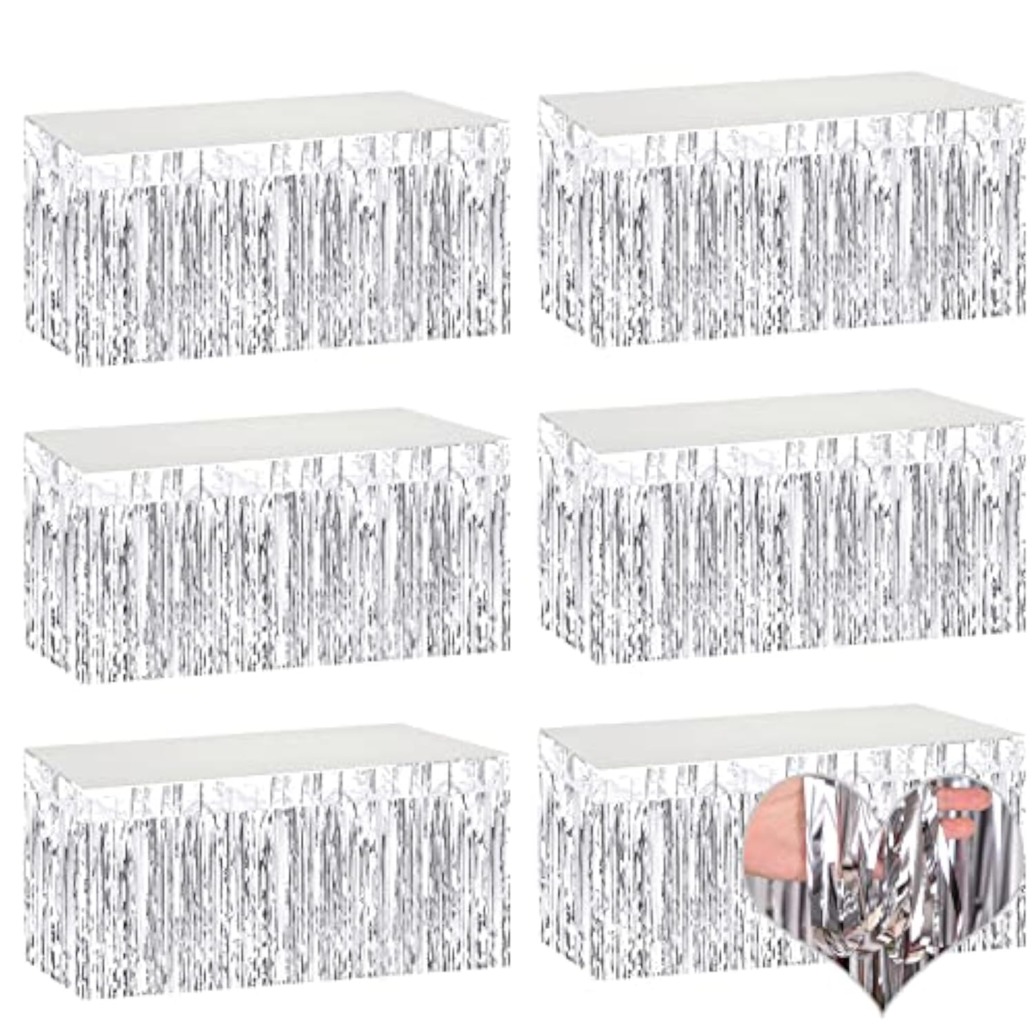 6 Pack 29X108 Inch 2024 New Year Metallic Foil Fringe Table Skirts Banner For Tinsel Streamer Garland Curtains Backdrop For Parade Floats Wedding Baby Shower Birthday Party Decoration Silver