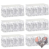 6 Pack 29X108 Inch 2024 New Year Metallic Foil Fringe Table Skirts Banner For Tinsel Streamer Garland Curtains Backdrop For Parade Floats Wedding Baby Shower Birthday Party Decoration Silver