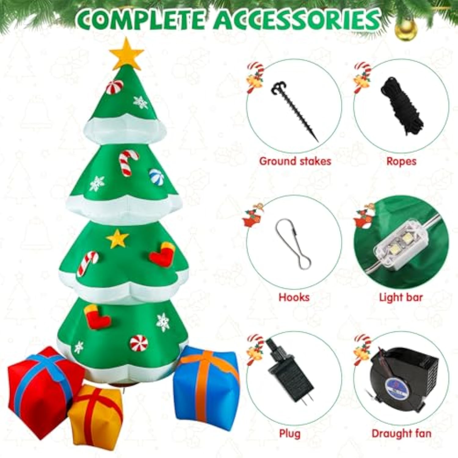 12 Ft Christmas Inflatable Decoration, Outdoor Blow Up Yard Fun Decor, Christmas Tree With Presents Built-In Led Lights