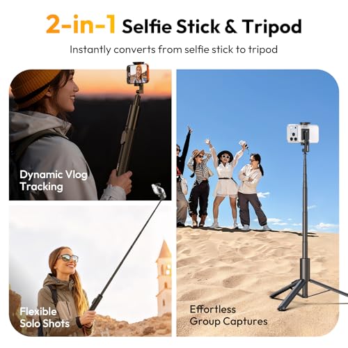 Phone Tripod Selfie Stick, SK27 61" Extendable Selfie Stick for iPhone/Android with Wireless Remote Cold Shoe Mount, Portable Phone Tripod Stand for