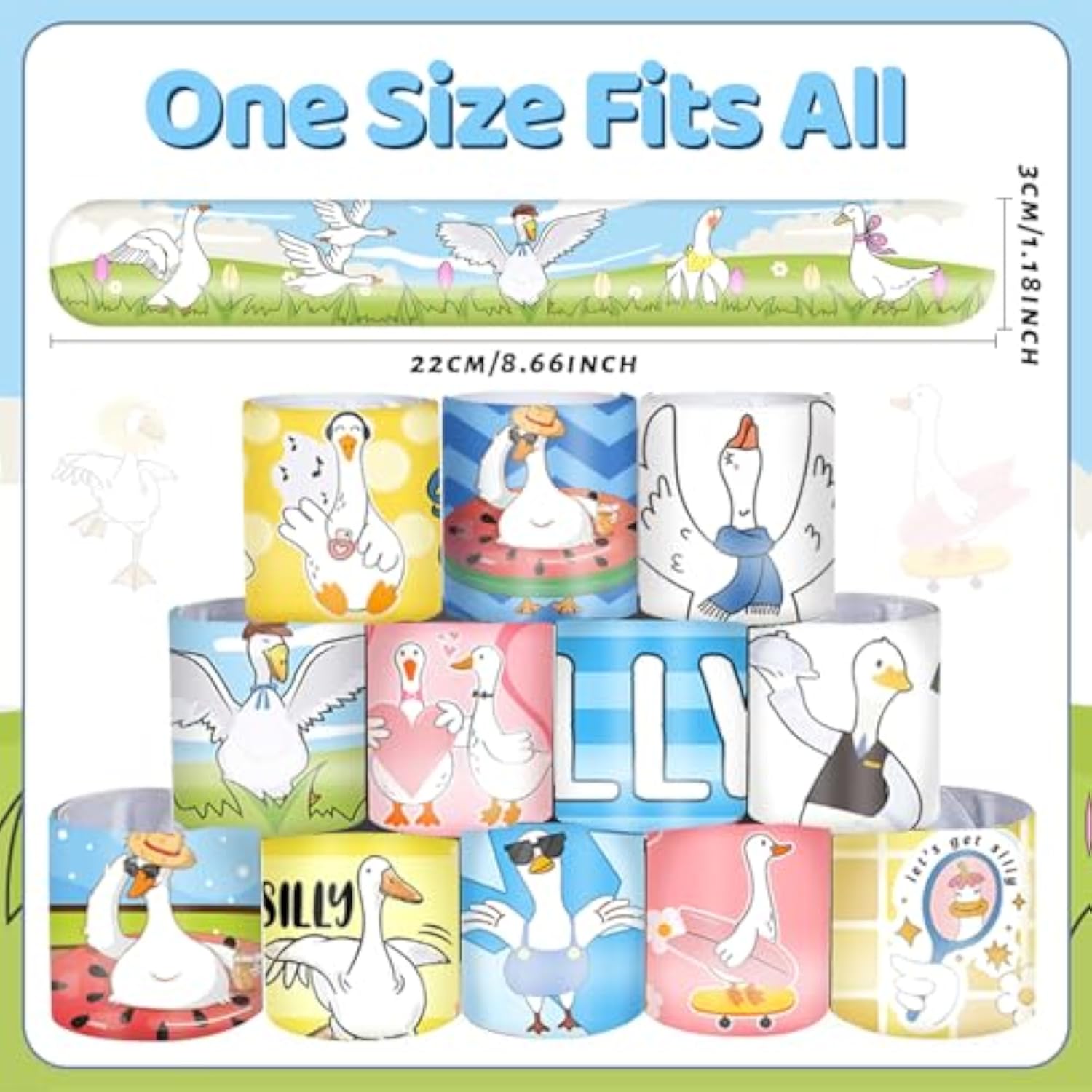 48 Pcs Silly Goose Slap Bracelets, Funny Silly Goose Party Favors Supplies Birthday Party Decorations Gifts Goodie Bag Fillers For Kids Boys Girls Classroom Rewards