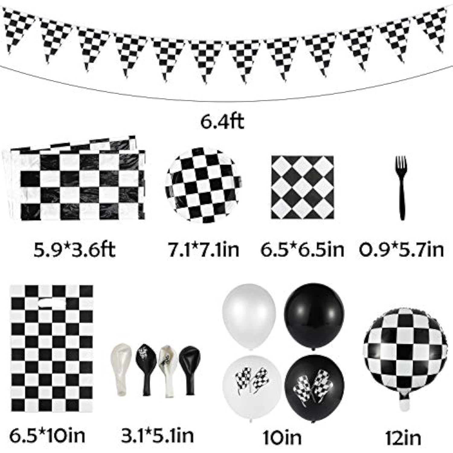 127 Pcs Race Car Checkered Party Kit with Banner, Balloons, Tableware for 20 Guests