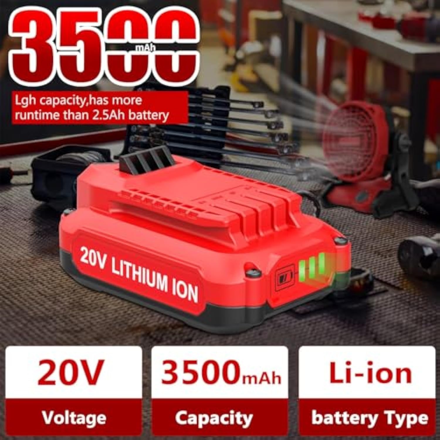 2Pack 20V 3.5Ah Replacement V20 Craftsman 20V Lithium Battery And Charger Kit For Cmcb202 Cmcb204 Cmcb206 Cmcb201 Cmcb100 Cmcb124 With Craftsman 20Volt Battery Charger