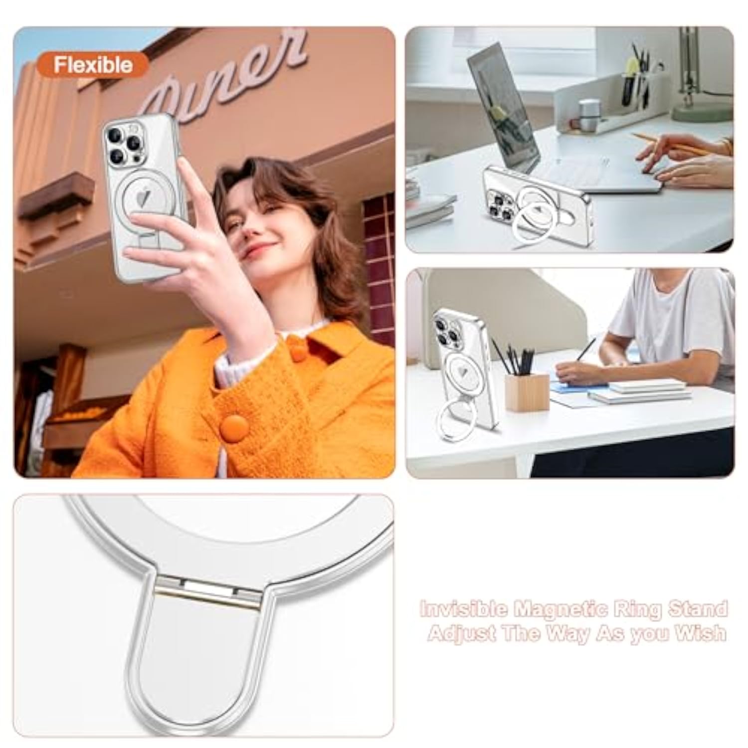 Clear Plating Case for iPhone 14 Pro Max with Stand 6.7 Inches Silver Finish