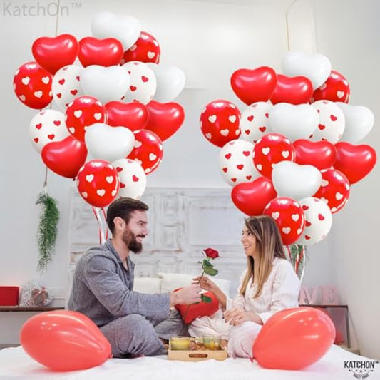 , Red And White Valentines Balloons - 12 Inch, Pack Of 40 | Heart Shap