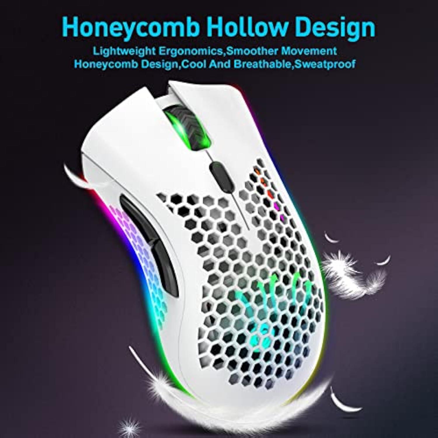 Wireless Gaming Mouse Lightweight Honeycomb Design, Rechargeable Rgb Backlight Computer Mouse With Usb Receiver,Adjustable Dpi,2.4Ghz Wireless Mouse For Pc/Mac/Laptop