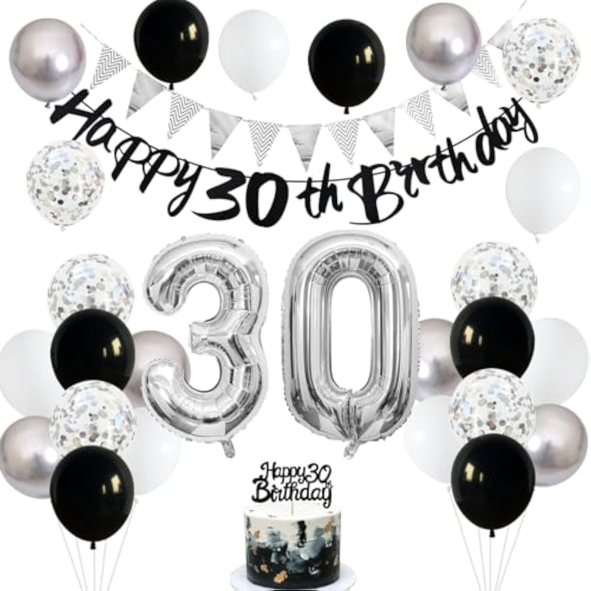 30Th Birthday Decorations For Men, Navy Blue Silver 30Th Birthday Balloons With Blue Happy 30Th Banner 30 Cake Topper Decor Number 30 Balloon For Women 30Th Party Decoration