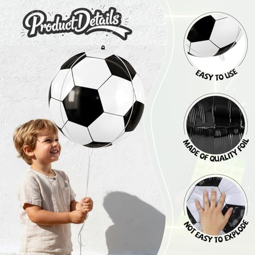 Soccer Balloons, 6 Pcs Large Foil for Boys Sports Birthday Party Decor