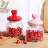 Valentines Day Decorations -2 Pcs Glass Jars With Ceramic Heart Lid-Valentines Glass Storage For Chocolate Candy Sweets Gift Table Party Centerpieces Decor