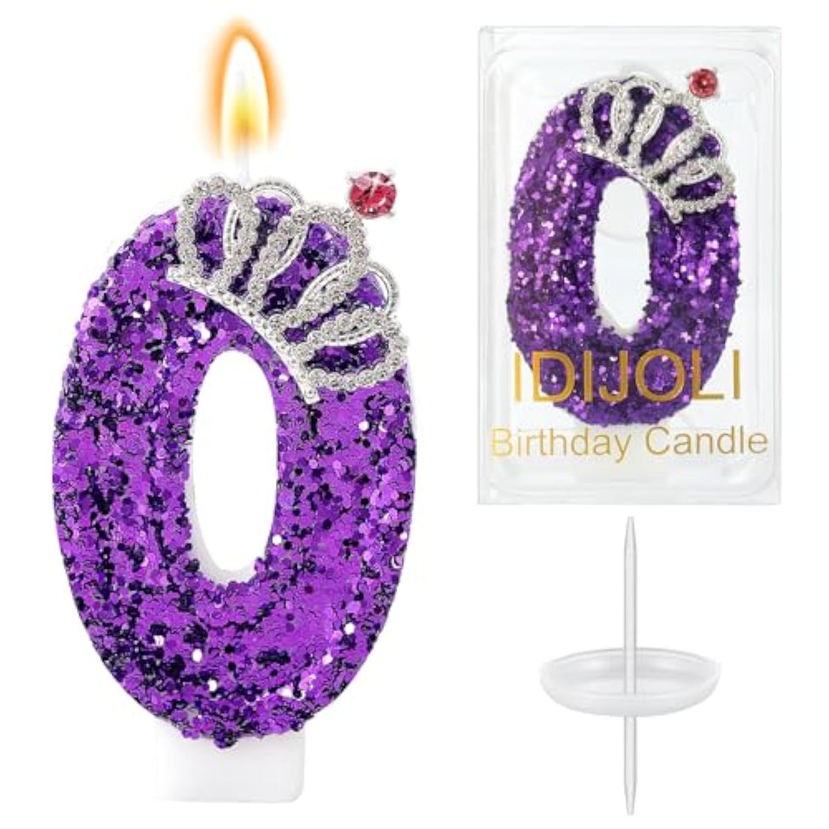 Purple Birthday Candle Crown Number 0 Candles Cake Candle,Purple Birthday Cake Topper Cupcake Decorations Party Decor For Girls And Women Anniversary Celebrations Supplies Favors