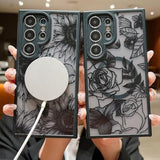 For Samsung Galaxy S25 Ultra Magnetic Floral Case, [Compatible With Magsafe] Cute Black Flower Phone Case For Women Girls Tpu Bumper Translucent Shockproof Case For Galaxy S25 Ultra,Sunflower