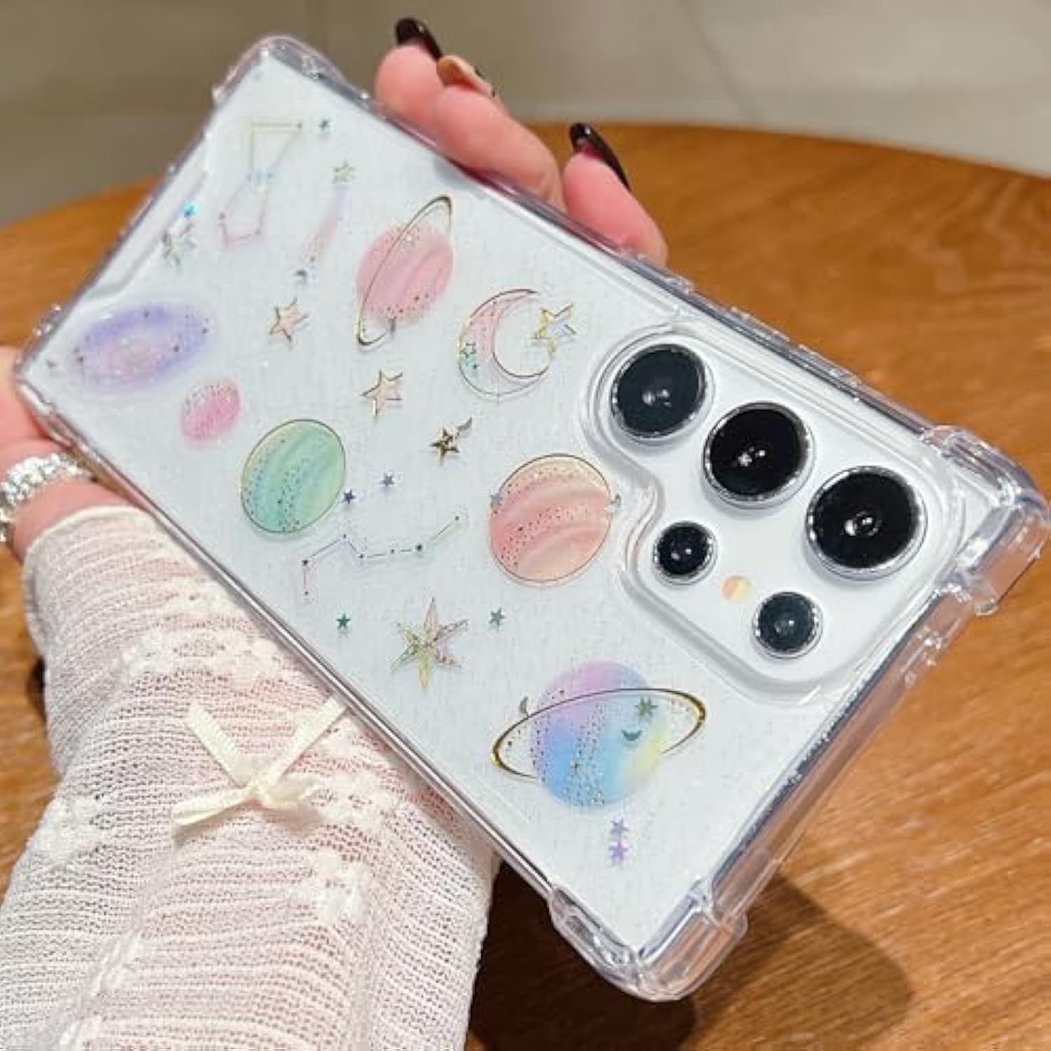 For Samsung Galaxy S25 Ultra Clear Glitter Case, Cute Bling Sparkle Planet Space Stars Moon Universe Pattern Soft Tpu Bumper Shockproof Women Girls Protective Case For Galaxy S25 Ultra, Clear