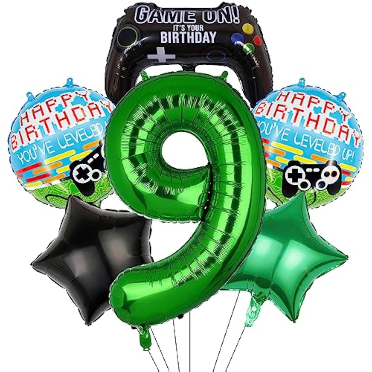 6Pcs Game Controller Mylar Balloons - 9th Birthday Party Supplies