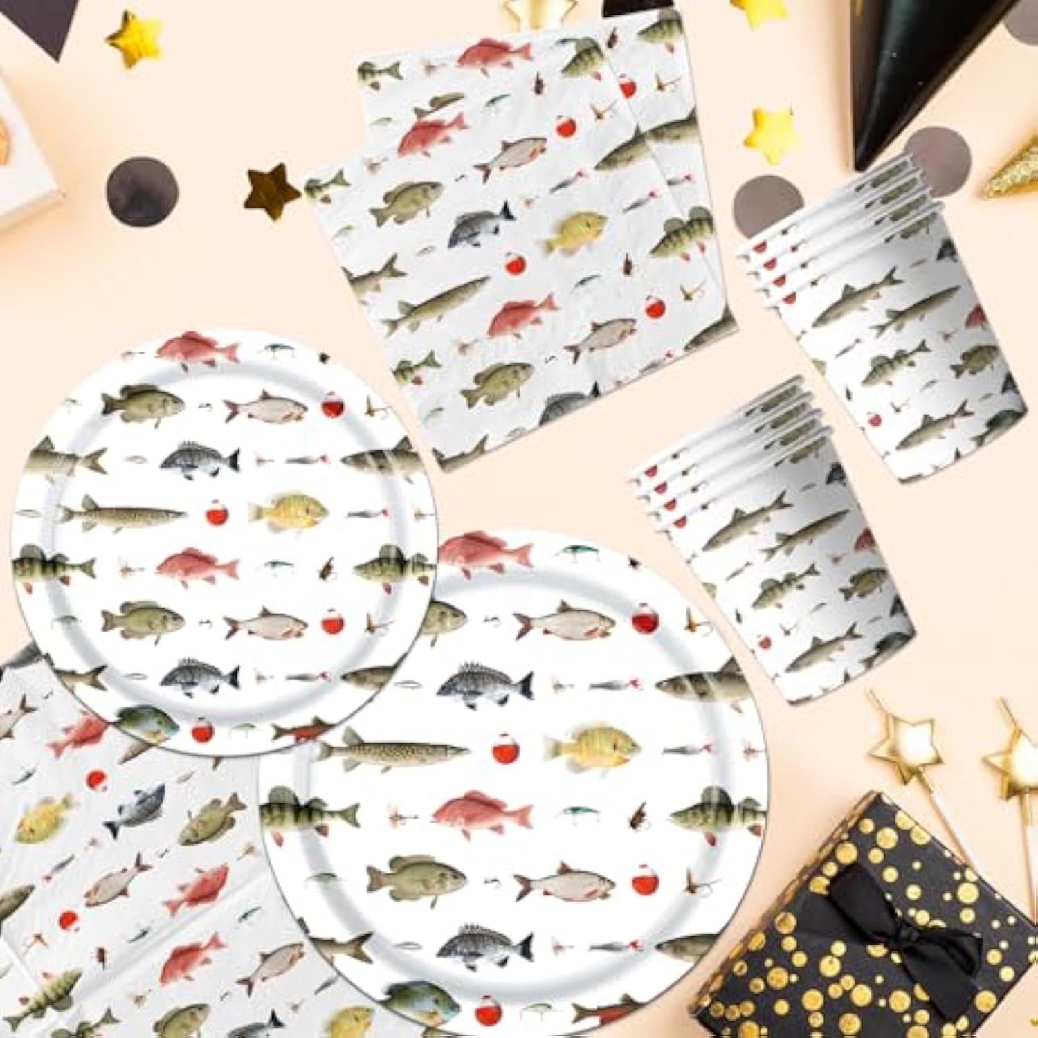 Gone Fishing Party Decoration,142 Pcs Fishing Themed Tableware Set Tablecloth,Plates,Napkins For Little Fisherman Decorations,Ofishally One Birthday Decorations