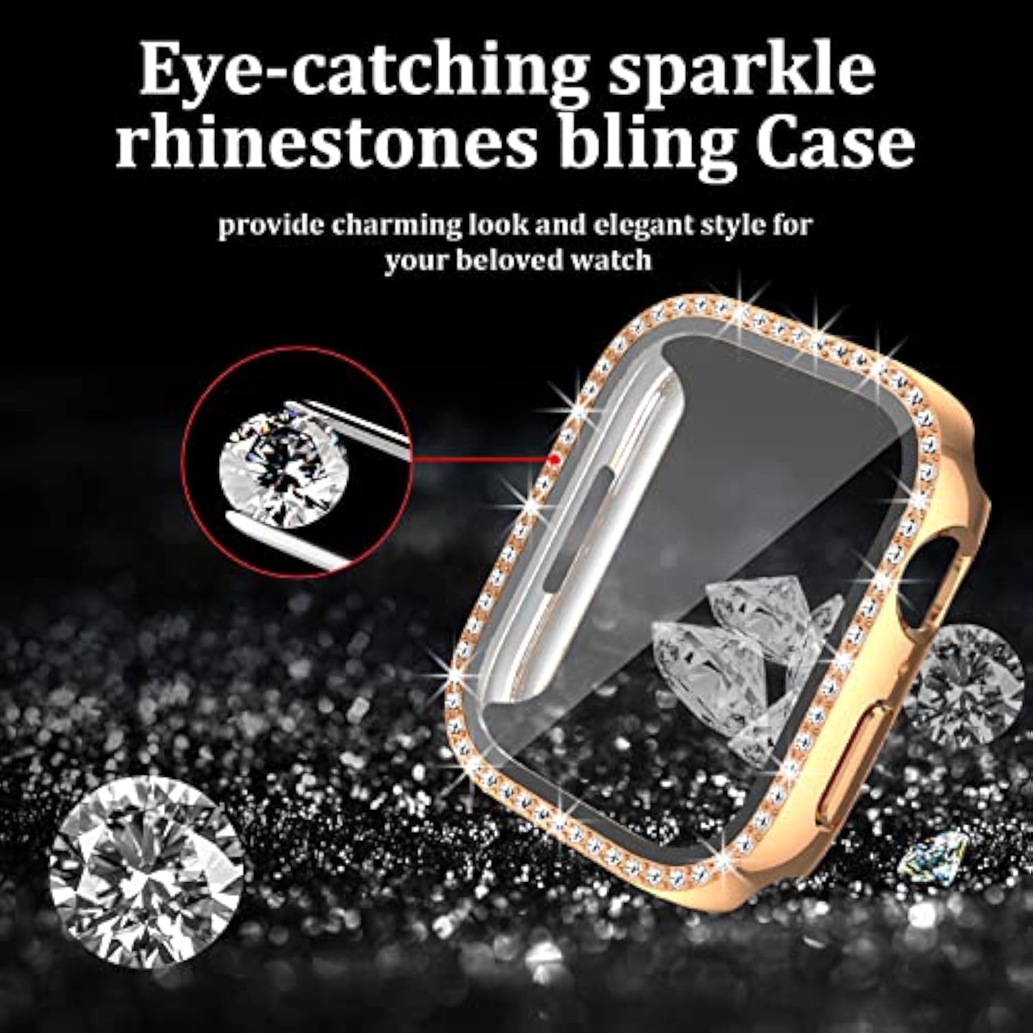 5-Pack Apple Watch 44mm Bling Case w Tempered Glass Sparkling Cover