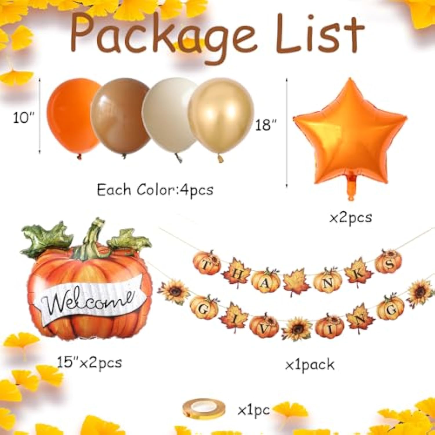 22 Pcs Orange Brown White Balloons with Pumpkin Banner Thanksgiving Party Decor