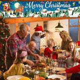 Christmas Banner Outdoor, Large Fabric Blue Merry Christmas Decorations With Santa Claus Reindeer Gifts Backgroud Banner, Xmas Yard Sign For Outside Fence Garden New Year Party Decor Supplies 210X40Cm