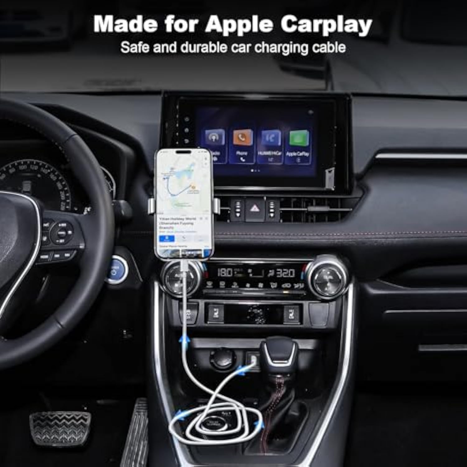 Car Apple Carplay Cable, Usb A To Lightning Cable, Apple Mfi Certified Charger Cord Compatible With Iphone 14Pro Max/14/13/12/11/Xs/Xr/X/8/7, Ipad 4/5/6/7/8, Air 2/3, Car Charging Cable (3Ft)
