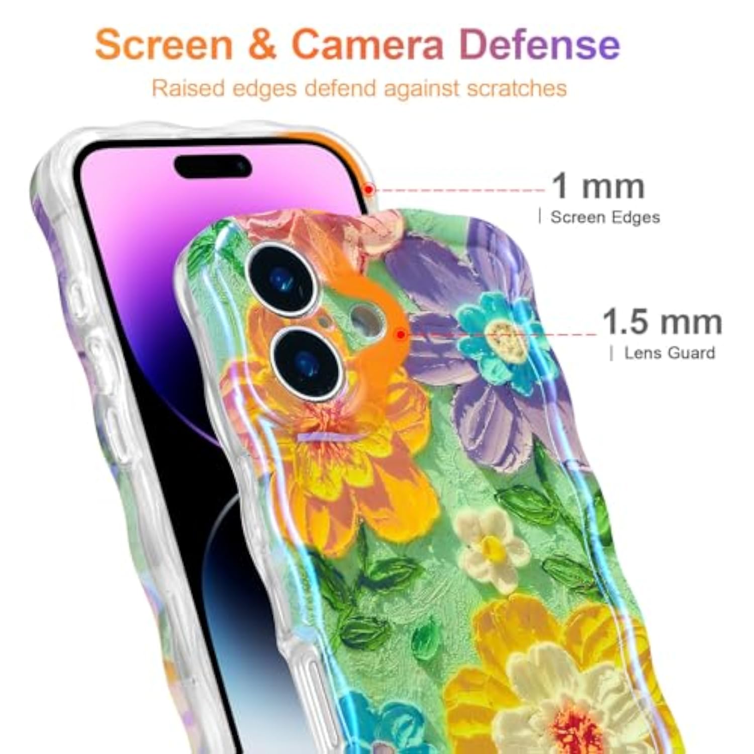 Colorful Retro Oil Painting Print Flower Green Case for iPhone 17