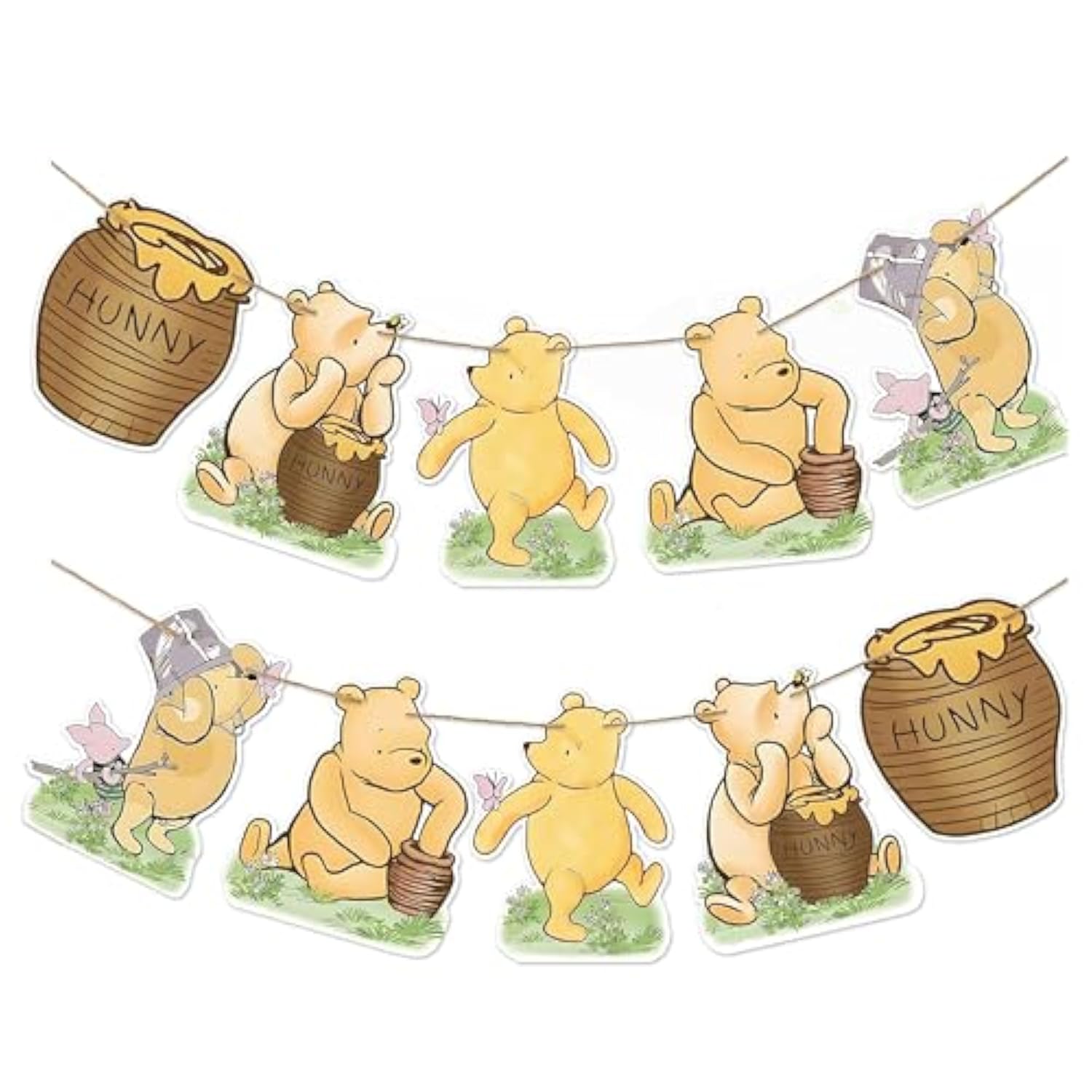 10 Pcs Winnie Banner Cutout Garland – Classic Pooh Baby Shower & Birthday Banner Signs, Adorable Party Supplies